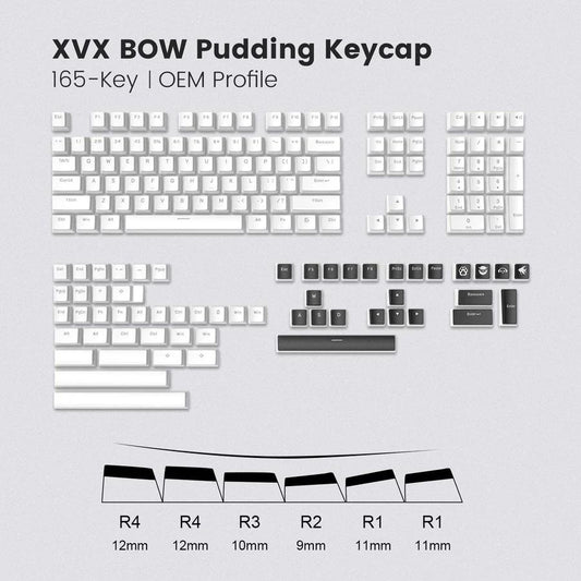 XVX Black On White / BOW Pudding Keycaps OEM Profile Double Shot Shine Through PBT Keycap 165-Keys