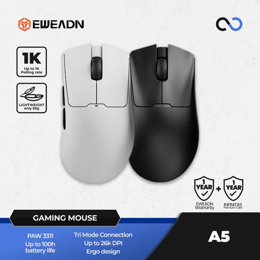 EWEADN A5 Wireless Light Weight PAW3311 Ergonomic Gaming Mouse Deathadder V3 Shape