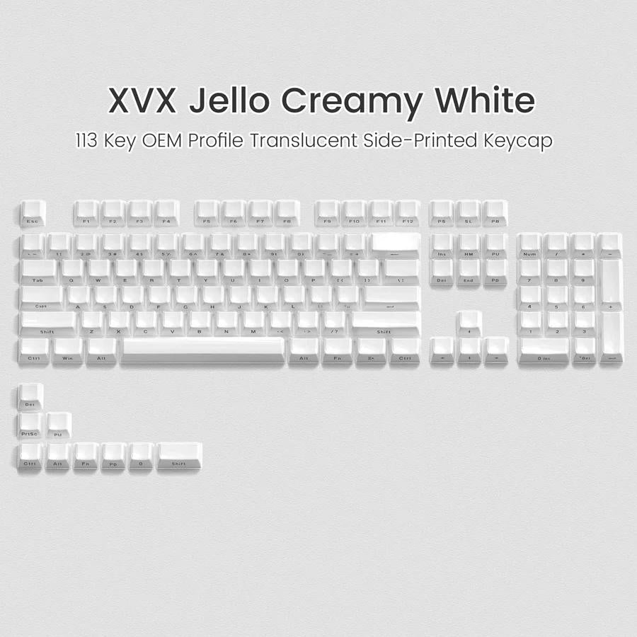 XVX Jelly White Keycaps OEM Profile Side-Print Double Shot Shine Through PBT Keycap 113-Keys