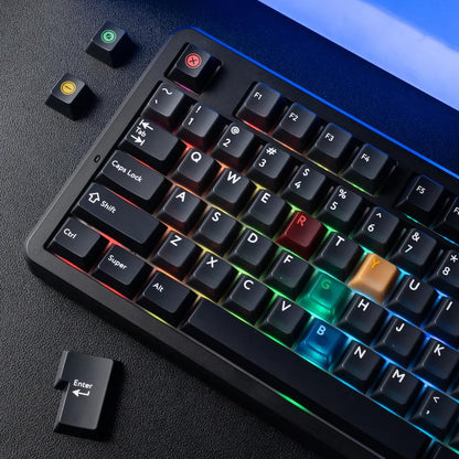 XVX Frost Retro Dark Light R2 / Soft Blue Red Jade Keycaps Cherry Profile Double Shot + UV Print Shine Through PBT + PC Keycap 142-Keys