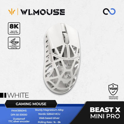 WLMouse Beast X Mini Pro 8k Super Light Magnesium Wireless ambidextrous Gaming Mouse