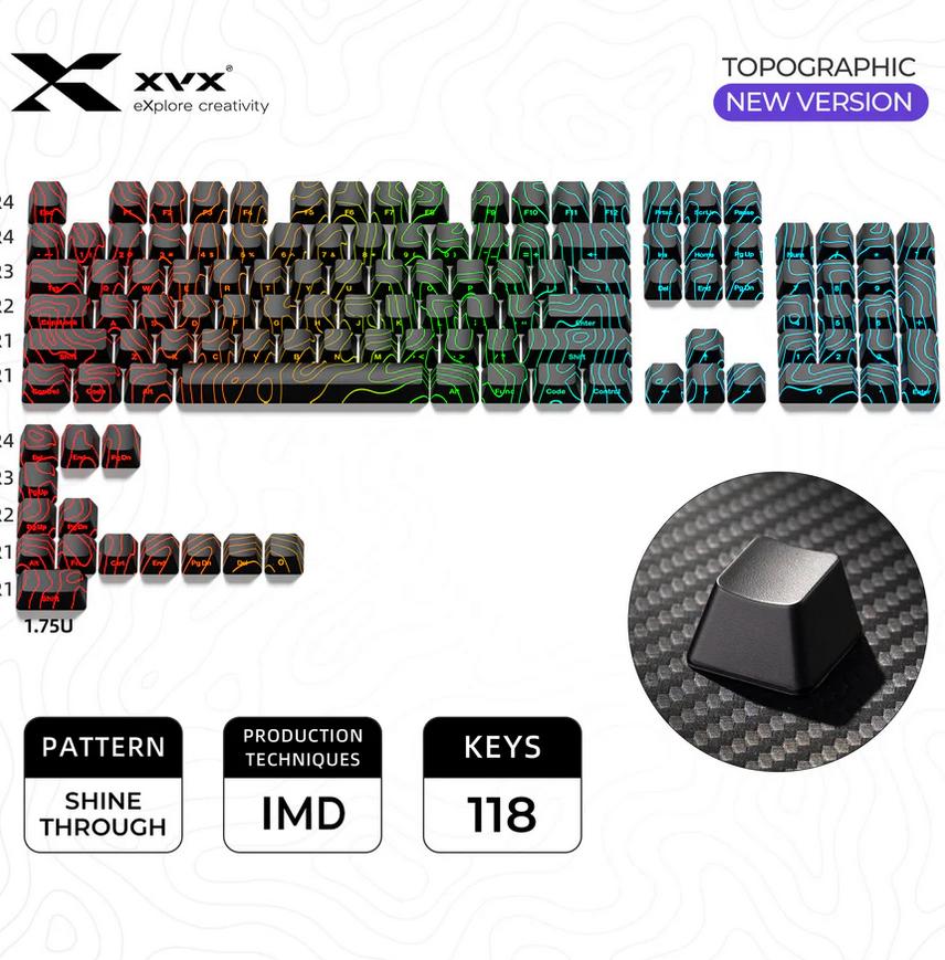 XVX Phantom Topographic Keycaps OEM Profile IMD-tech Keycap 118-Keys