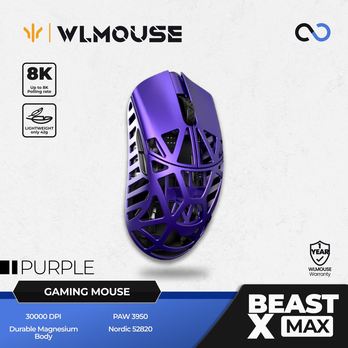 WLMouse Beast X Max 8K Super Light Magnesium Wireless Gaming Mouse