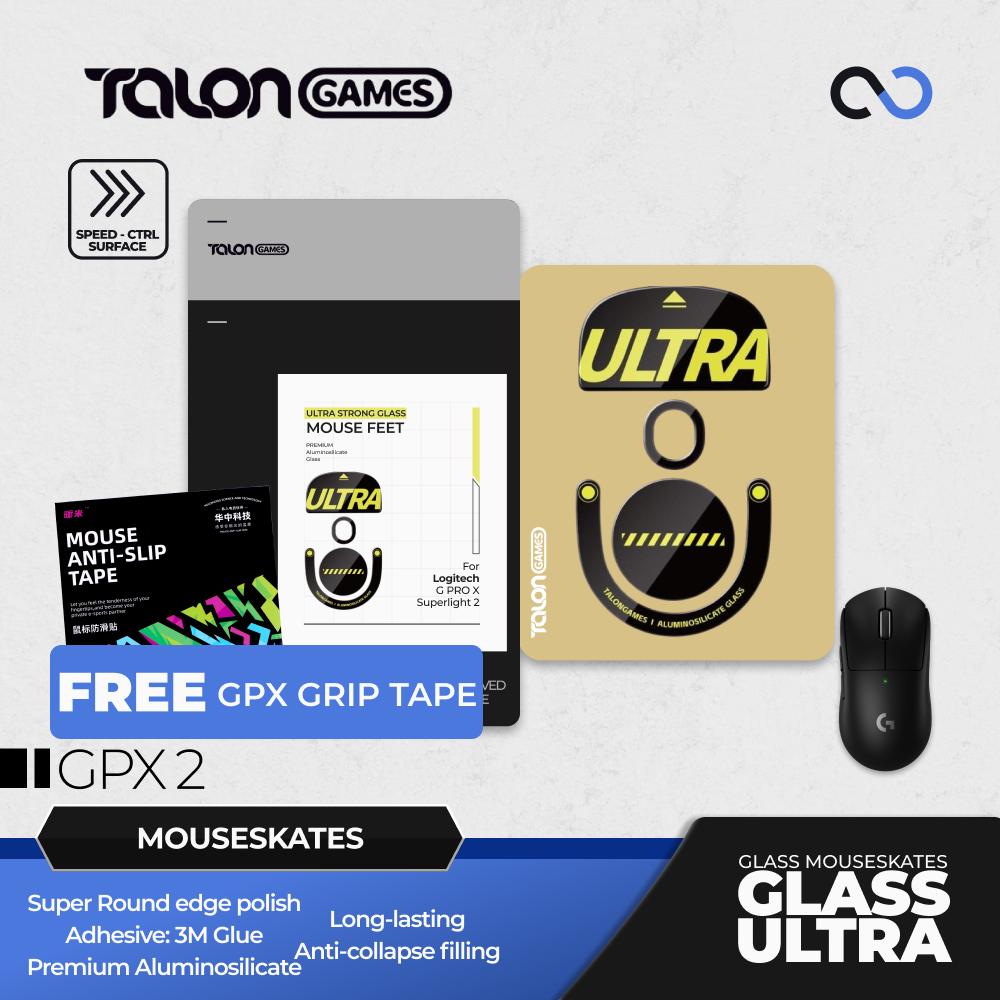 TALONGAMES Glass ULTRA G Pro X Superlight 2 / GPX 2 Glass Mouse Feet / Glass Skate for Cloth Mouse pad (Speed-Control) BONUS GP GRIPTAPE