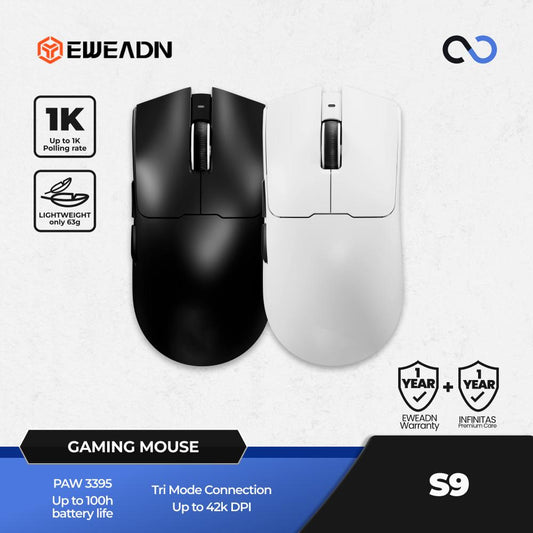 EWEADN S9 Wireless Light Weight PAW3395 Gaming Mouse Viper V3 Shape