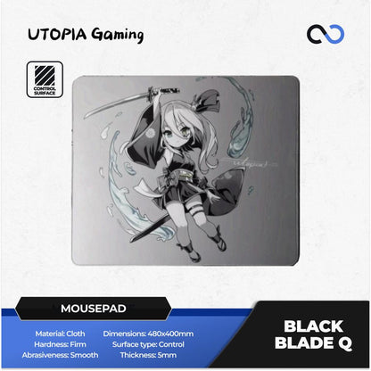Utopia Gaming Black Blade Q Rubber Base Gaming Mousepad Anime (Control) Type-99 Surface