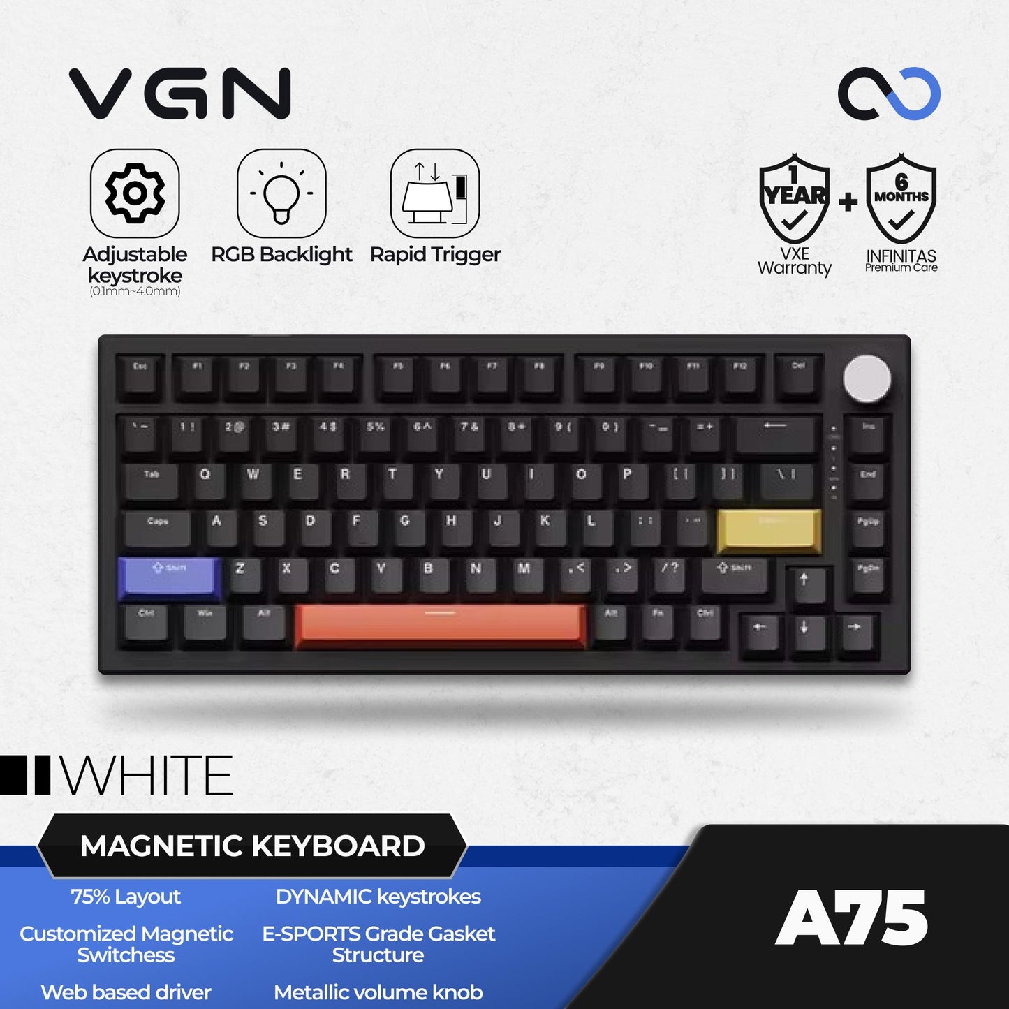 VGN A75 Hall Effect 75% Gasket Mount Keyboard Knob Rapid Trigger Wooting