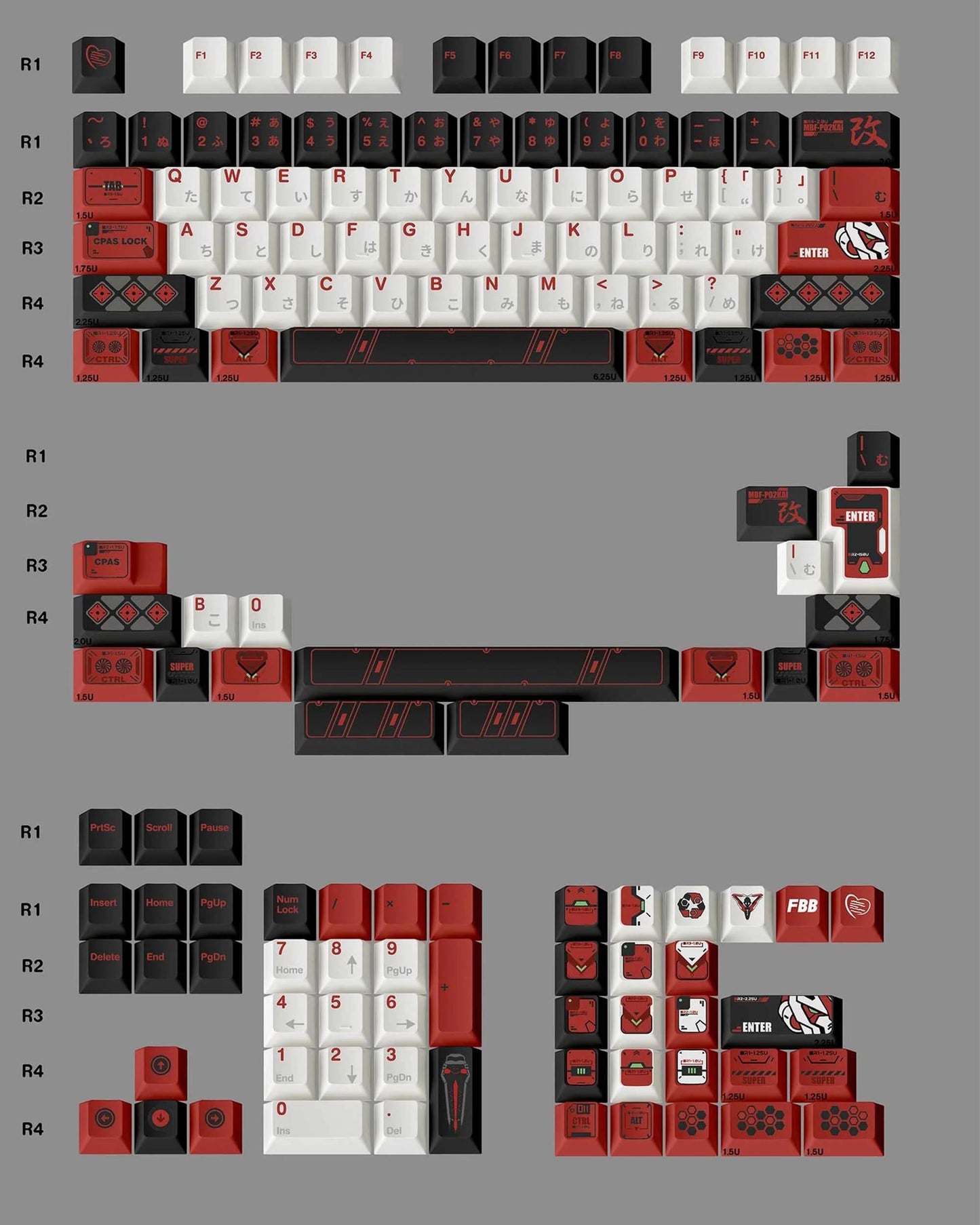 FBB Gundam Red Astry Keycaps Cherry Profile Dye sub PBT Keycap 145-Keys