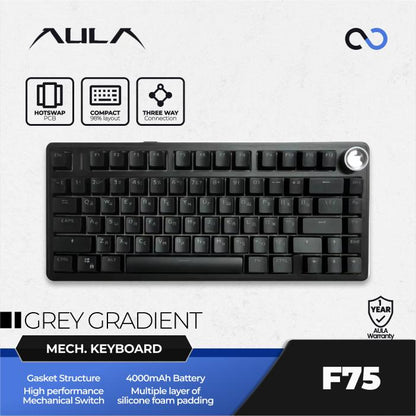 AULA F75 PBT Wireless Gasket Hotswap 75% Mechanical Keyboard with Knob Bluetooth / 2.4ghz / Wired