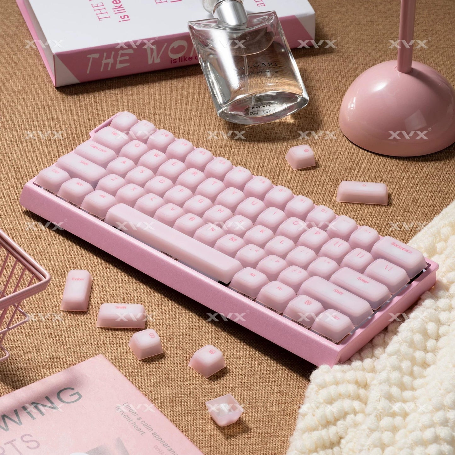 XVX Pink Silicone Keycaps Cherry Profile Shine Through Dye-sub + Double Shot Silicone + ABS Keycap 113-Keys