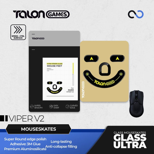 TALONGAMES Glass ULTRA Razer Viper V2 Pro Glass Mouse Feet / Glass Skate for Cloth Mouse pad (Speed-Control)