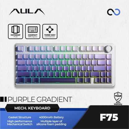 AULA F75 PBT Wireless Gasket Hotswap 75% Mechanical Keyboard with Knob Bluetooth / 2.4ghz / Wired