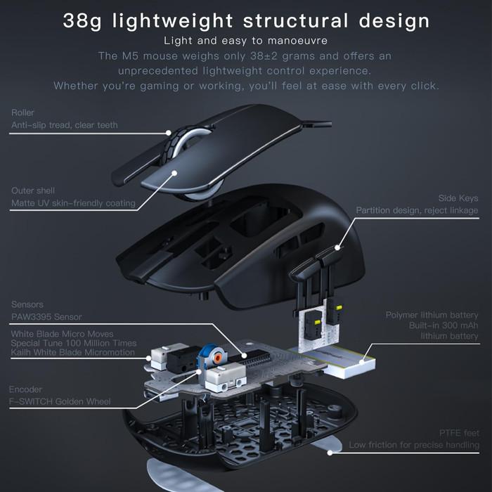 Darmoshark M5 MP Fish Head 4K 8K Wireless Ultra Light Finger Tip Gaming Mouse