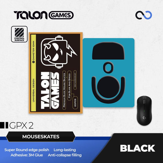TALONGAMES Black G Pro X Superlight 2 / GPX 2 Mouse Feet / Mouse Skate UPE for Cloth Mouse pad (Control)