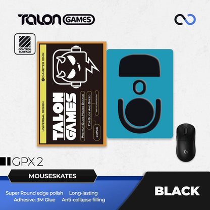 TALONGAMES Black G Pro X Superlight 2 / GPX 2 Mouse Feet / Mouse Skate UPE for Cloth Mouse pad (Control)
