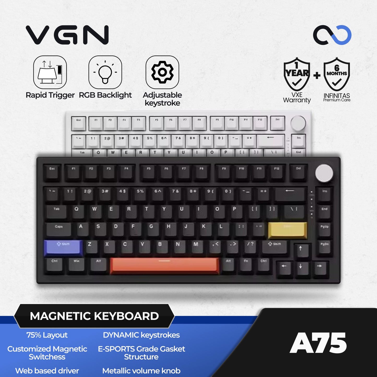 VGN A75 Hall Effect 75% Gasket Mount Keyboard Knob Rapid Trigger Wooting