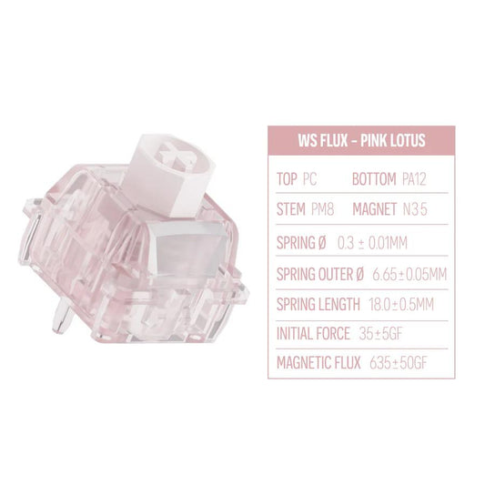 Wuque Studio WS Flux Pink Lotus Hall Effect Keyboard Magnetic Switch (Linear)