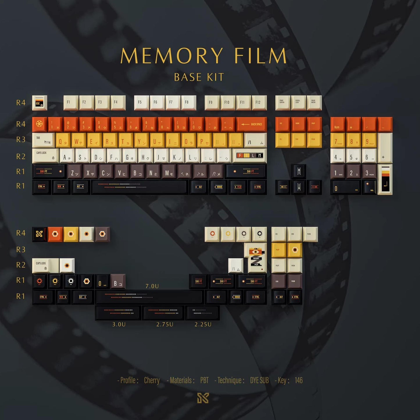 Sinokeys Memory Film Keycaps Cherry Profile Dye-Sub PBT Keycap 146-Keys