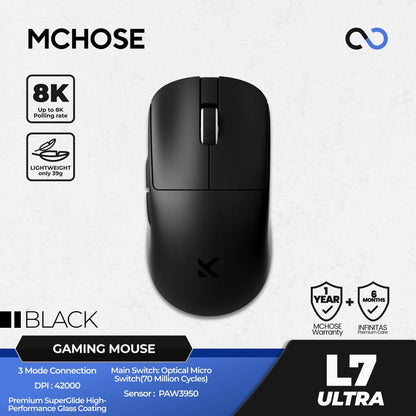 MCHOSE L7 Ultra 8K Wireless Ultra Light Weight PAW3950 Gaming Mouse X2 Shape