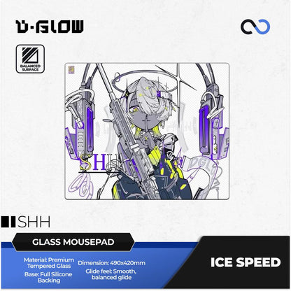 D-GLOW ICE SPEED Silicone Based Tempered Glass Gaming Mousepad Kaca (Speed-Hybrid)