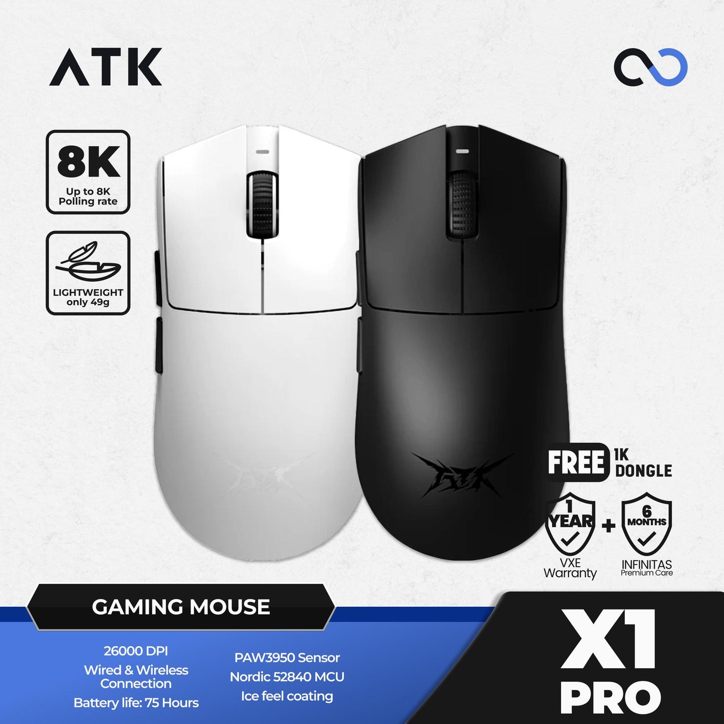 ATK X1 PRO Blazing Sky 8K Wireless Light Weight Gaming Mouse