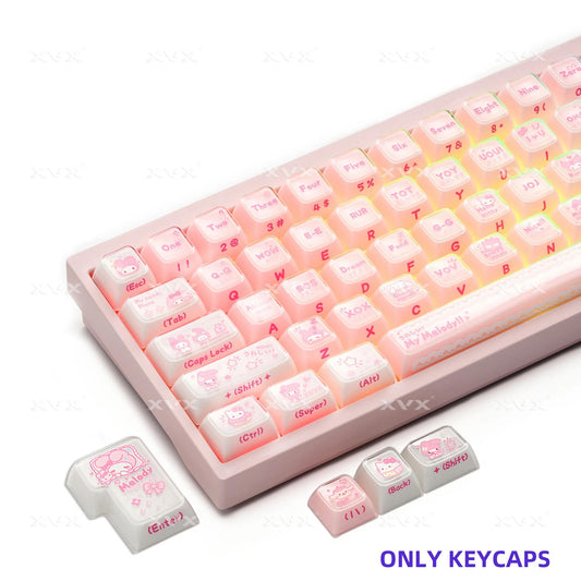 XVX Melody Jelly Sanrio Theme Keycaps OEM Profile Side-Print Double Shot+UV Print Shine Through PC+ABS Keycap 127-Keys