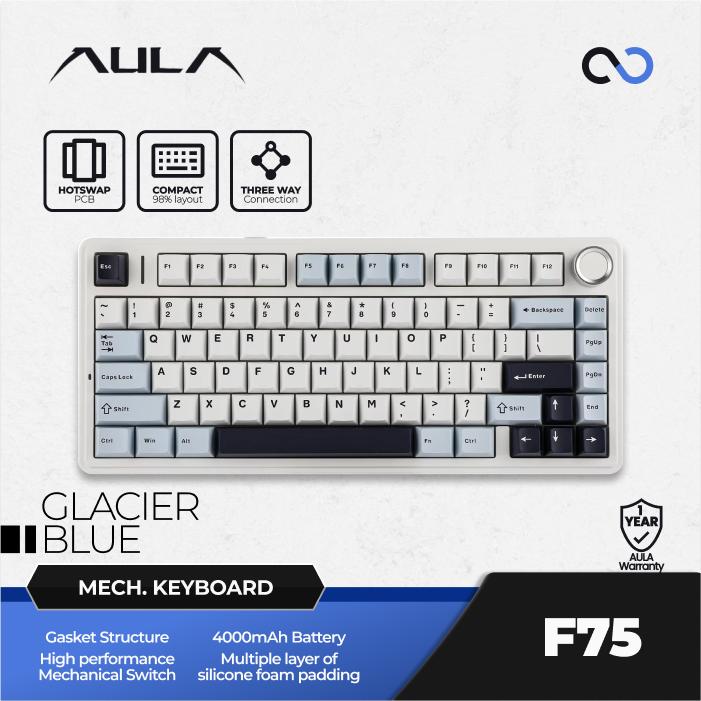 AULA F75 PBT Wireless Gasket Hotswap 75% Mechanical Keyboard with Knob Bluetooth / 2.4ghz / Wired