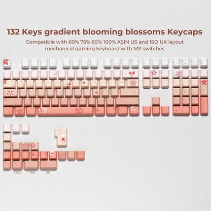XVX Blossom Gradient Keycaps Shine Through Cherry Profile Side Legend Double-Shot PBT Keycap 132-Keys