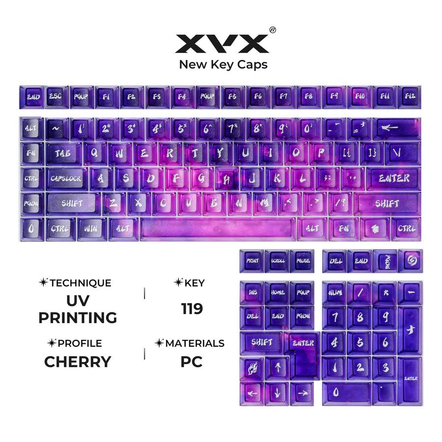 XVX Dome Keycaps Cherry Profile UV-Print Shine Through PC Keycap 119-Keys
