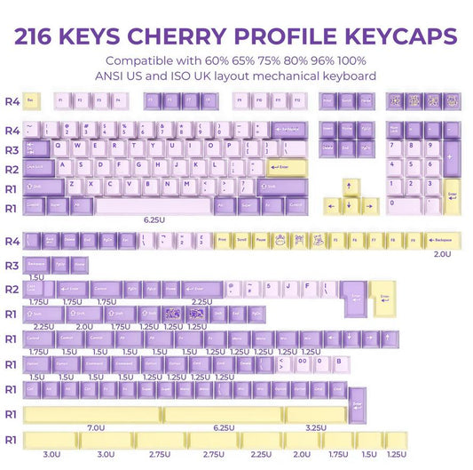 XVX Lilac Dawn / Quantum Cat Keycaps Cherry Profile PBT+PC Double Shot Keycap 216-Keys