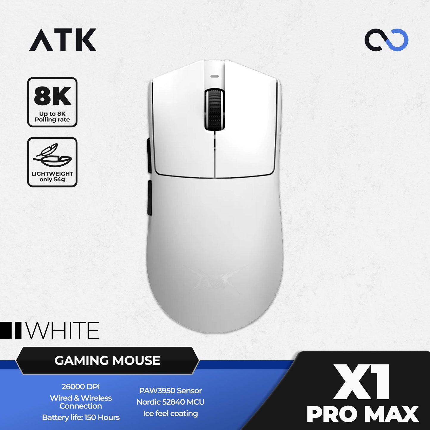 ATK X1 PRO MAX Blazing Sky 8K Wireless Light Weight Gaming Mouse