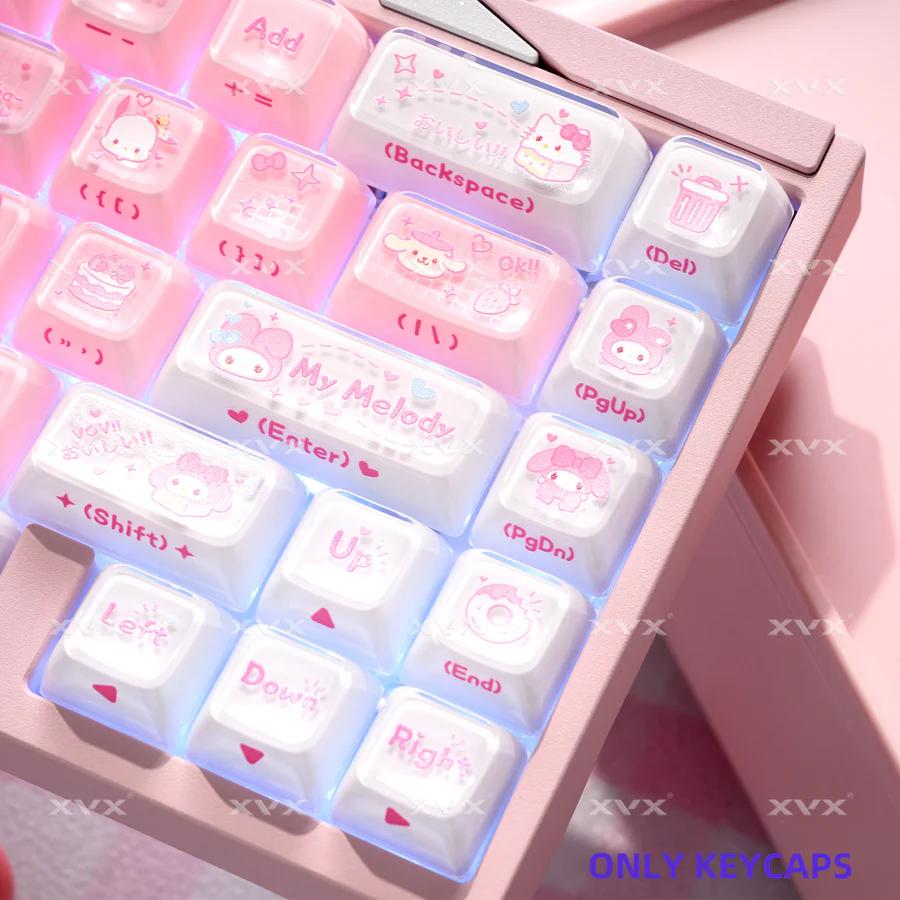 XVX Melody Jelly Sanrio Theme Keycaps OEM Profile Side-Print Double Shot+UV Print Shine Through PC+ABS Keycap 127-Keys