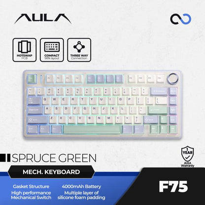 AULA F75 PBT Wireless Gasket Hotswap 75% Mechanical Keyboard with Knob Bluetooth / 2.4ghz / Wired
