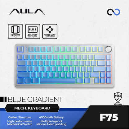 AULA F75 PBT Wireless Gasket Hotswap 75% Mechanical Keyboard with Knob Bluetooth / 2.4ghz / Wired