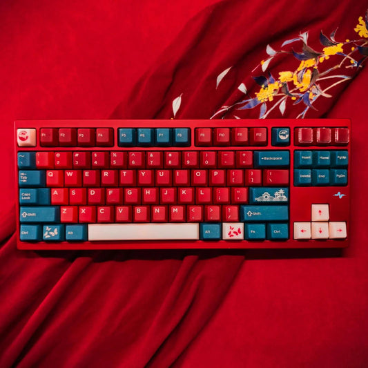 XVX Frost Red Bean / Soft Red Blue Jade Keycaps Cherry Profile Double Shot + UV Print Shine Through PBT + PC Keycap 142-Keys