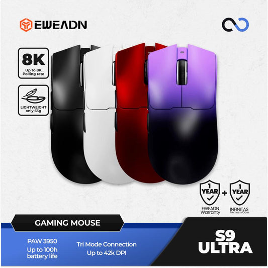 EWEADN S9 ULTRA 8K Wireless Light Weight PAW3950 ULTRA Gaming Mouse Viper V3 Shape