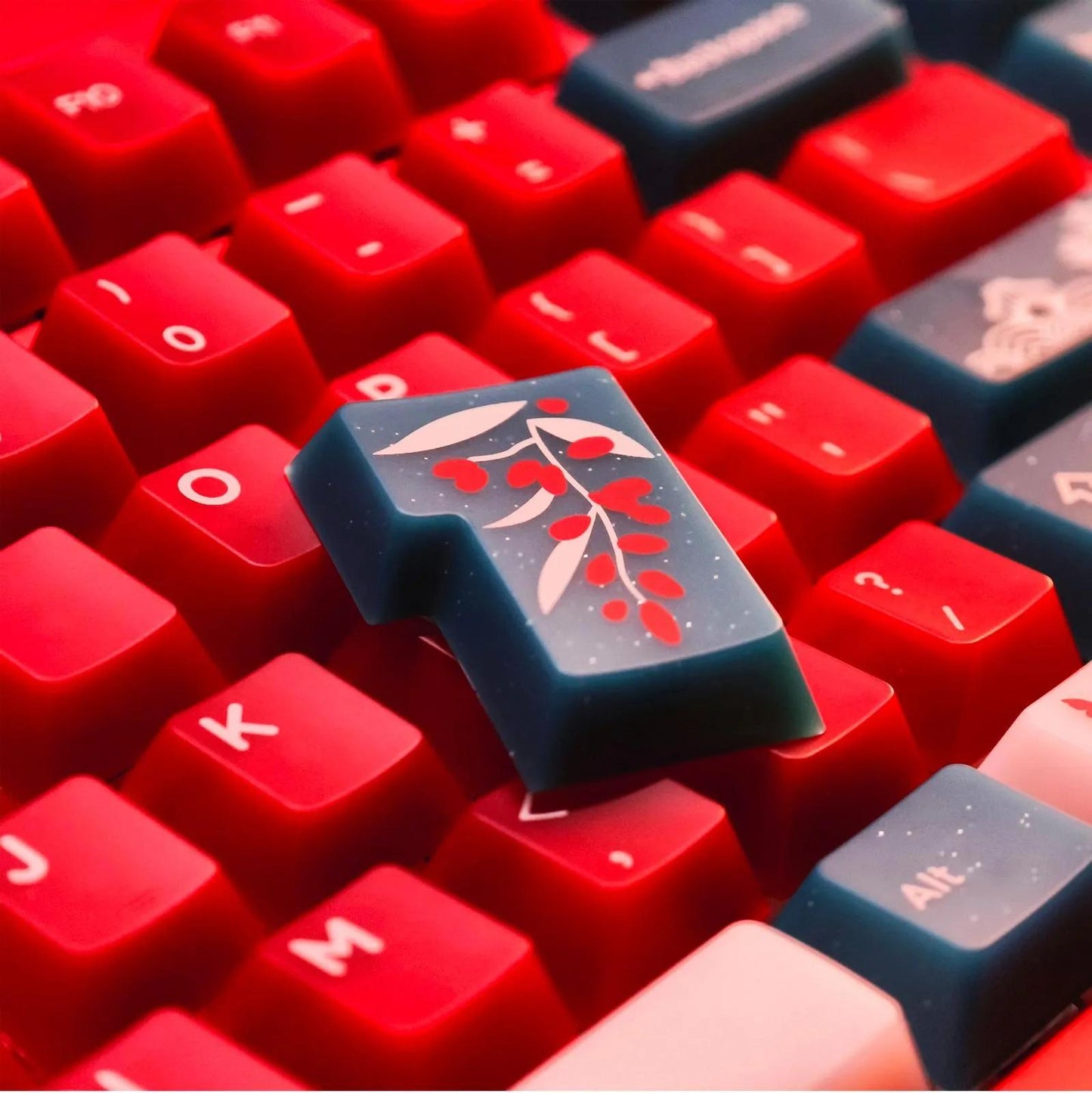 XVX Frost Red Bean / Soft Red Blue Jade Keycaps Cherry Profile Double Shot + UV Print Shine Through PBT + PC Keycap 142-Keys