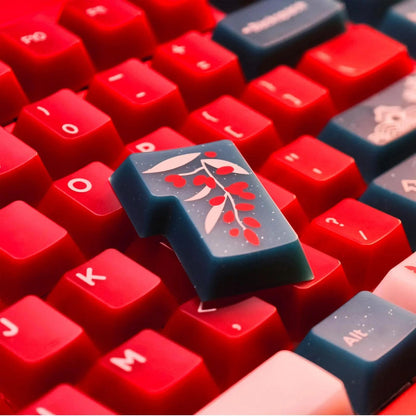 XVX Frost Red Bean / Soft Red Blue Jade Keycaps Cherry Profile Double Shot + UV Print Shine Through PBT + PC Keycap 142-Keys
