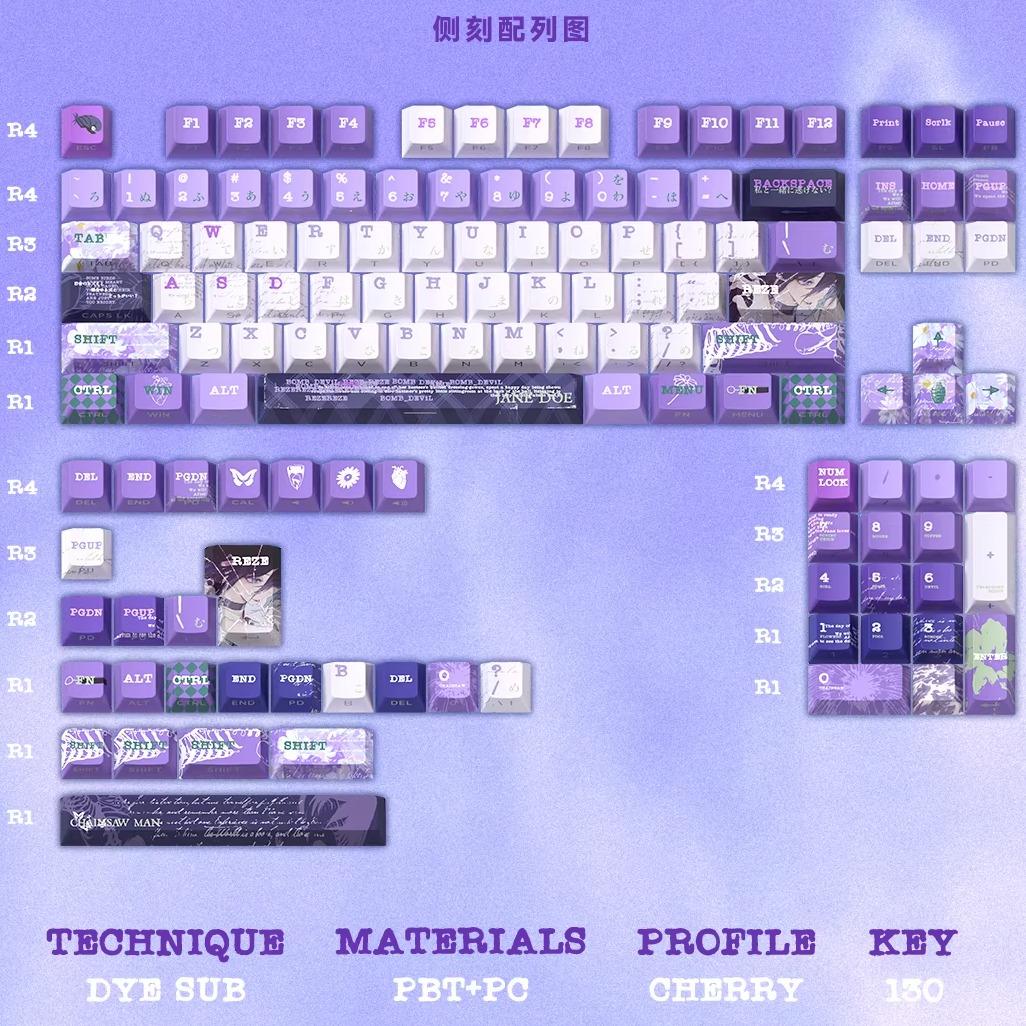 Titan Nation Reze Chainsaw man Anime Keycaps Cherry Profile Dye Sub PBT Keycap 130-Keys