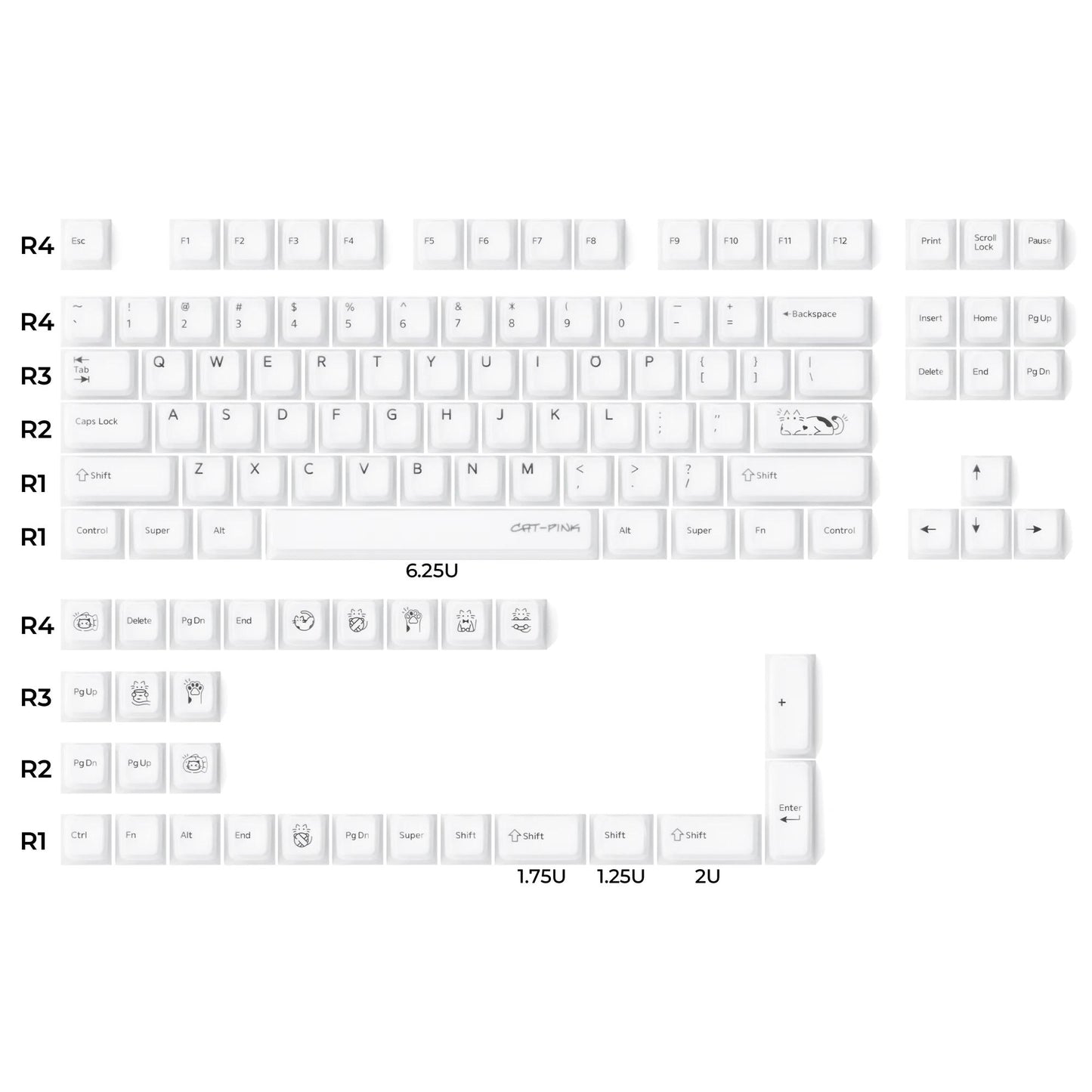XVX White Cat Silicone Keycaps Cherry Profile Shine Through Dye-sub + Double Shot Silicone + ABS Keycap 113-Keys
