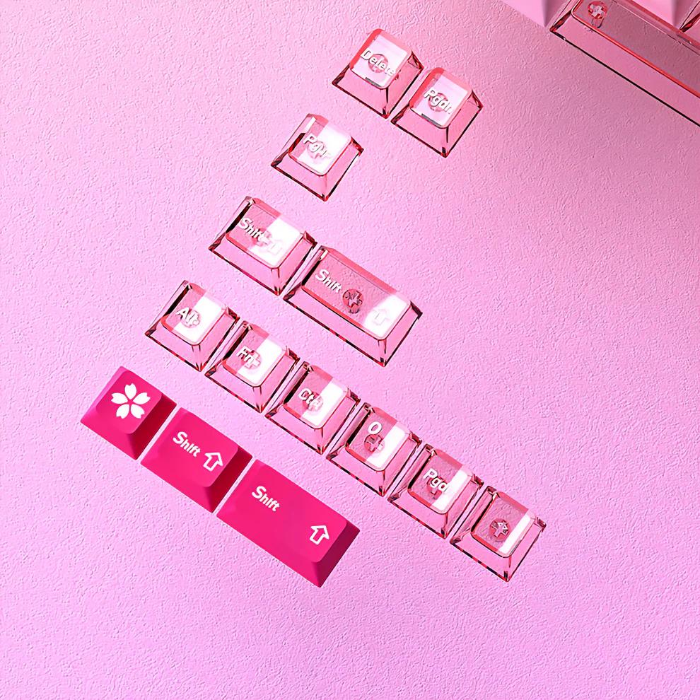 Infinitas Peach Powder Gradient Keycaps Cherry Profile Dye Sub / UV Printing PBT+PC Keycap 154-Key