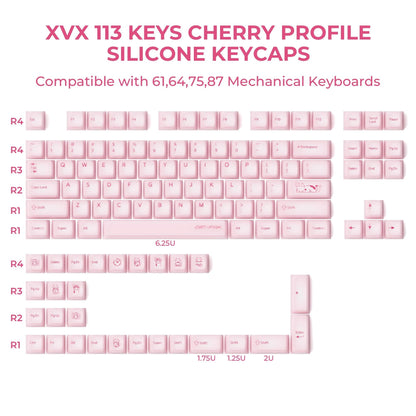 XVX Pink Cat Silicone Keycaps Cherry Profile Shine Through Dye-sub + Double Shot Silicone + ABS Keycap 113-Keys