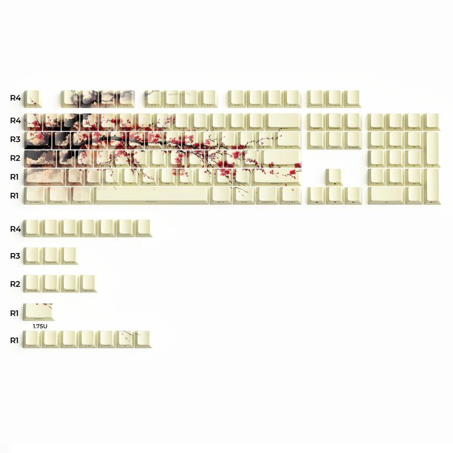 XVX Plum Blossom Plant Keycaps Cherry Profile Side-Print Dye sub Shine Through PBT Keycap 131-Keys