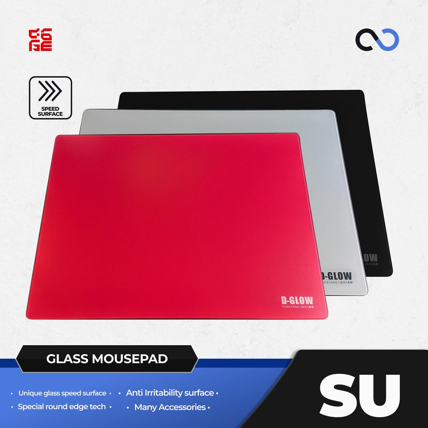D-Glow SU Silicone Base Glass Gaming Mousepad Kaca (Speed)