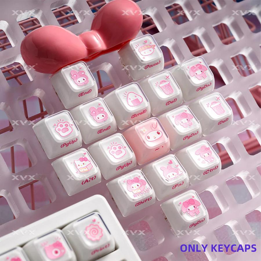 XVX Melody Jelly Sanrio Theme Keycaps OEM Profile Side-Print Double Shot+UV Print Shine Through PC+ABS Keycap 127-Keys