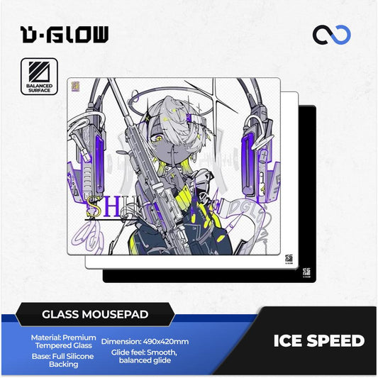 D-GLOW ICE SPEED Silicone Based Tempered Glass Gaming Mousepad Kaca (Speed-Hybrid)