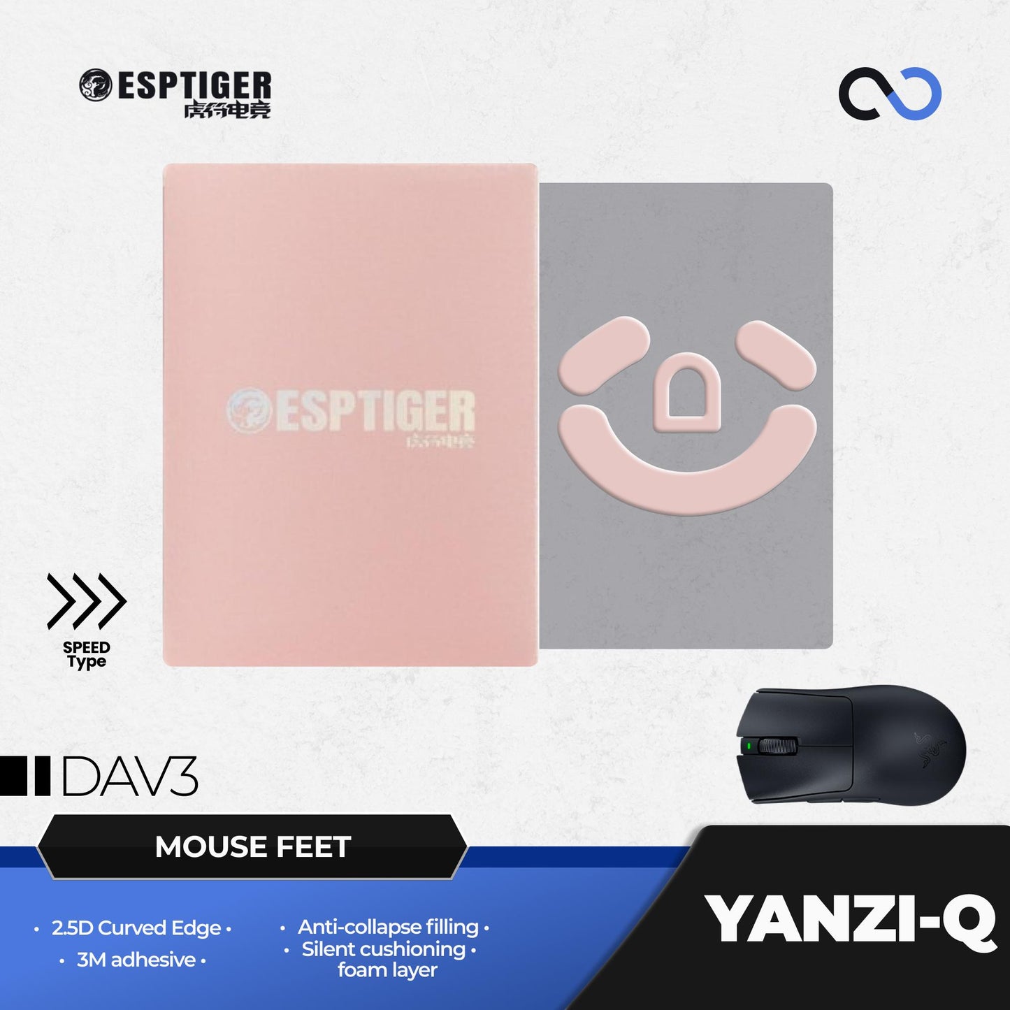 ESPTiger YanZi-Q Razer Deathadder V3 Pro Mouse Feet / Mouse Skate PTFE for Glass Mouse pad (Speed)
