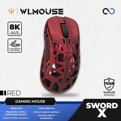 WLMouse Sword X 8K Super Light Magnesium Wireless Ergonomic Gaming Mouse