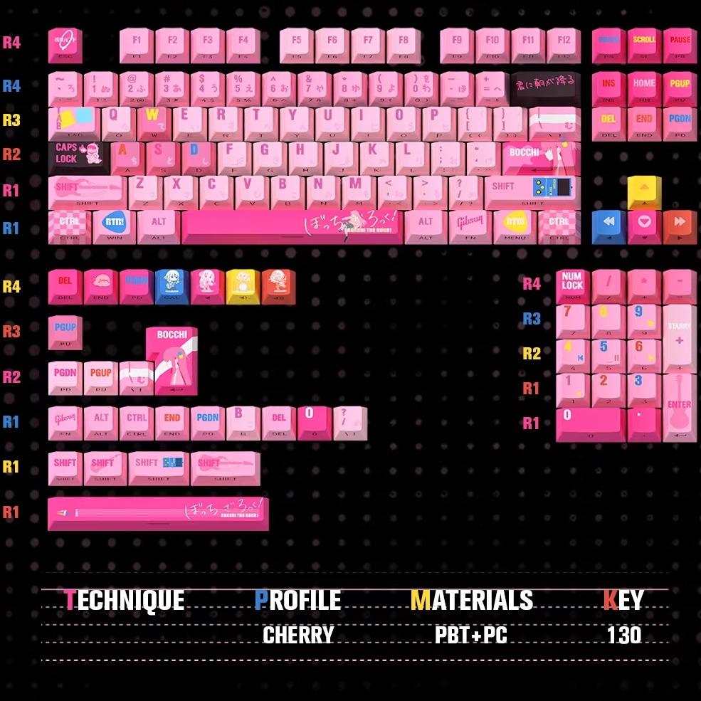 Titan Nation Bocchi The Rock Anime Keycaps Cherry Profile Dye Sub PBT Keycap 130-Keys