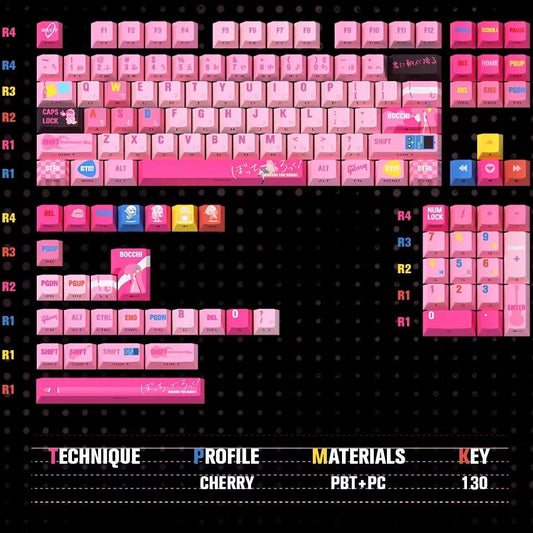 Titan Nation Bocchi The Rock Anime Keycaps Cherry Profile Dye Sub PBT Keycap 130-Keys